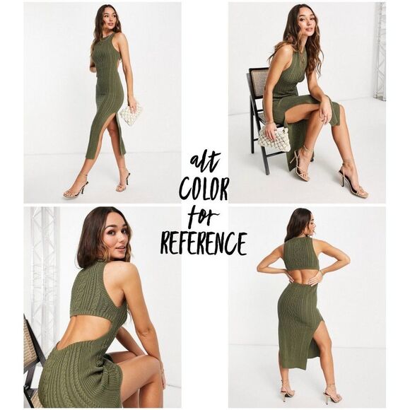 🆕 ASOS Cable Knit Midi Dress with Open Back Detail in Camel - Picture 11 of 11